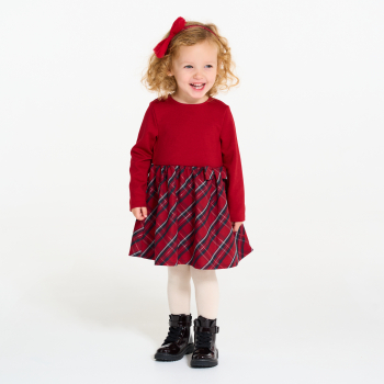 فستان حفلات بنمط مربعات باللون الأحمر للفتيات الصغيرات